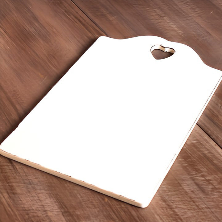 Antique white wooden serving board with heart handle