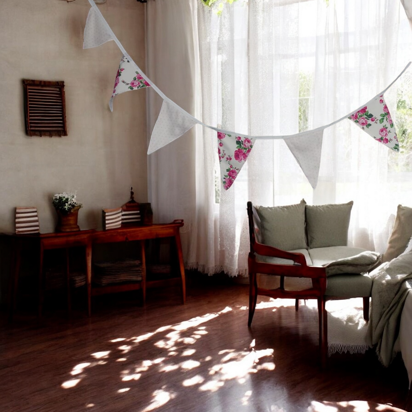 Shabby Chic Fleur & Polka Dot Pennant Banner Flag