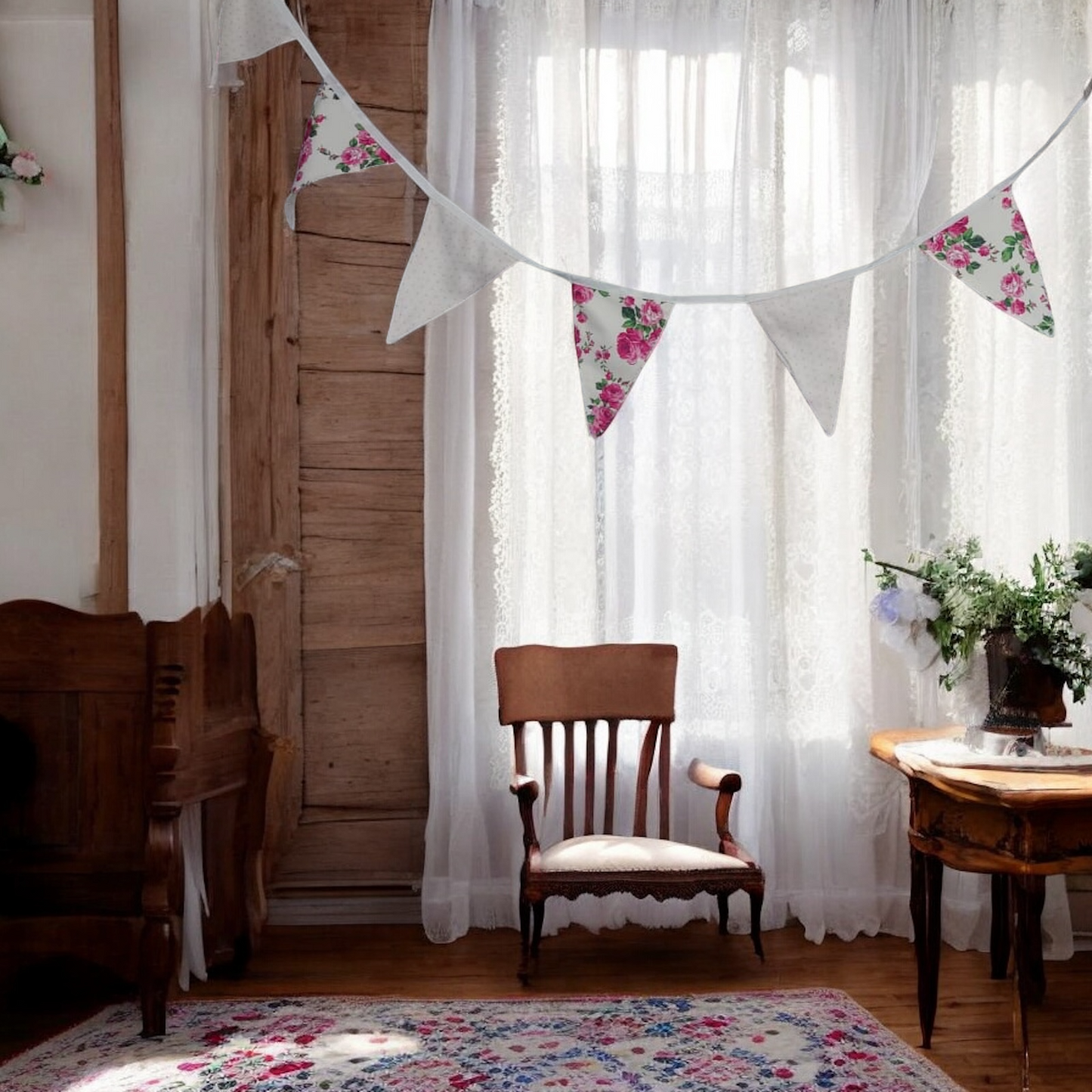 Shabby Chic Fleur & Polka Dot Pennant Banner Flag