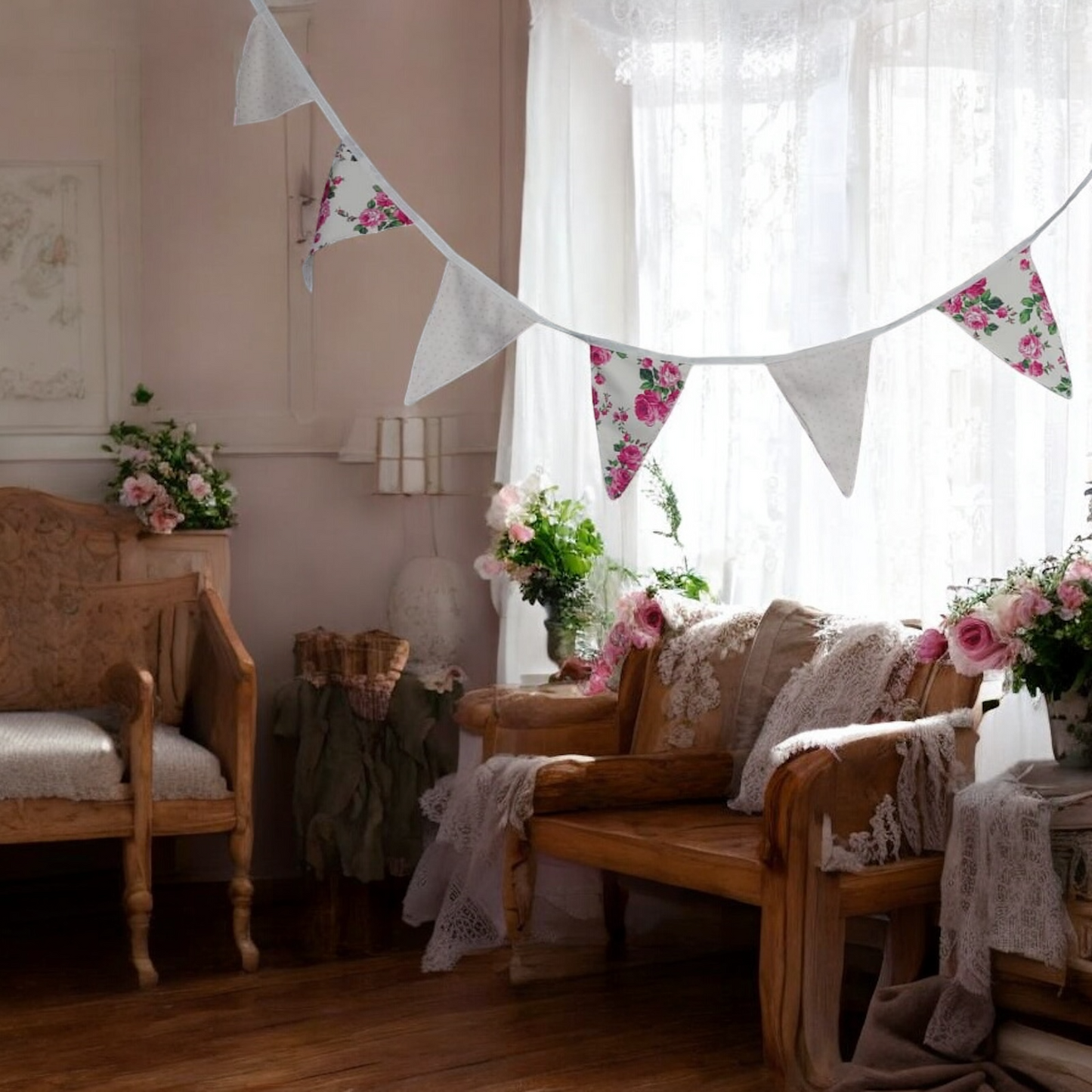 Shabby Chic Fleur & Polka Dot Pennant Banner Flag