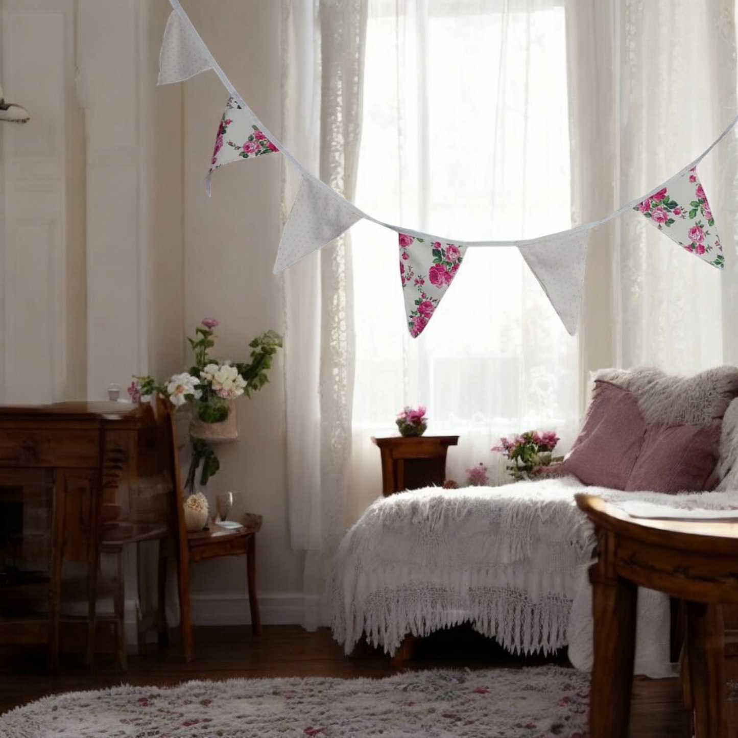 Shabby Chic Fleur & Polka Dot Pennant Banner Flag