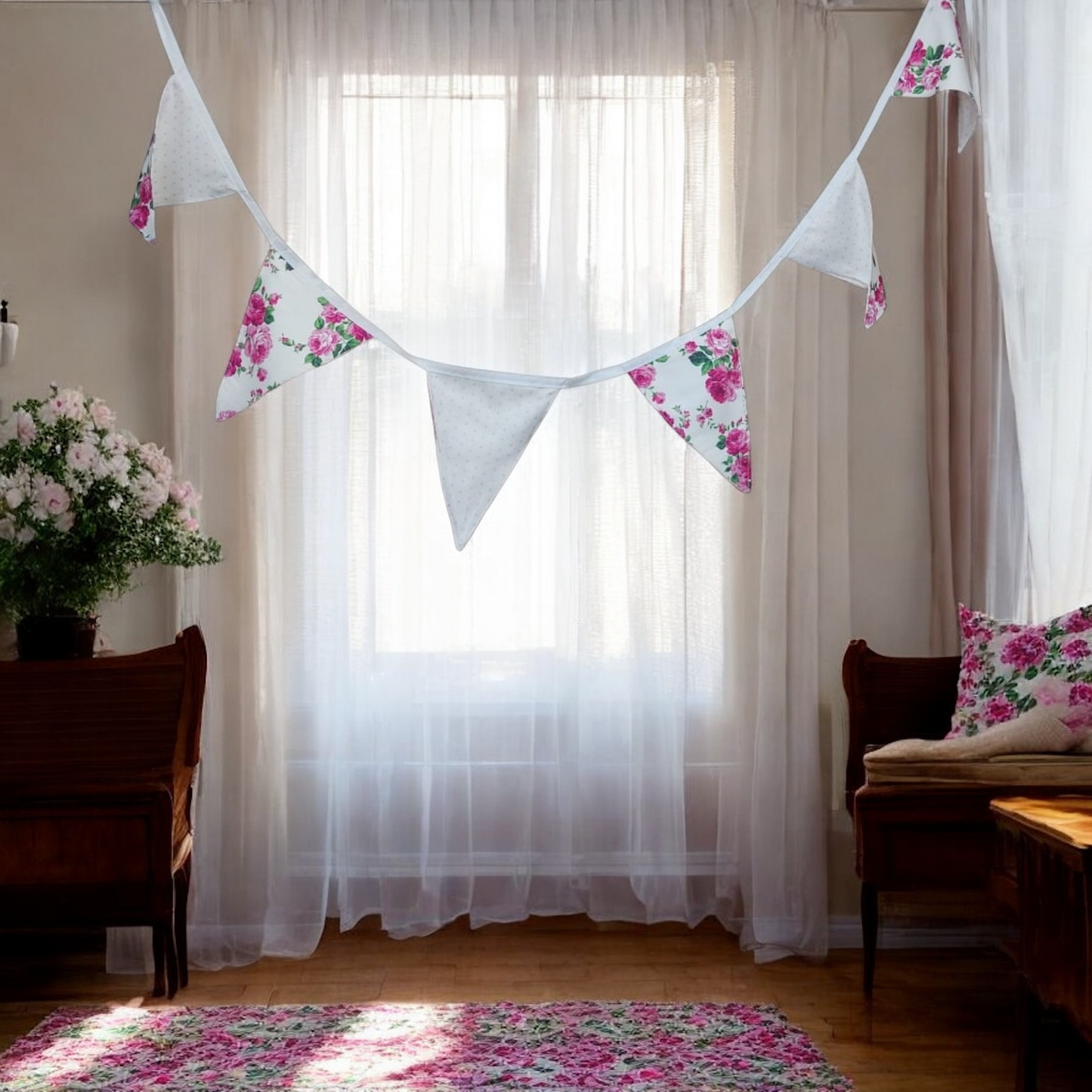 Shabby Chic Fleur & Polka Dot Pennant Banner Flag
