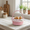 Farmhouse Wicker Basket – Round with Handles - pale pink