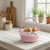 Farmhouse Wicker Basket – Round with Handles - pale pink