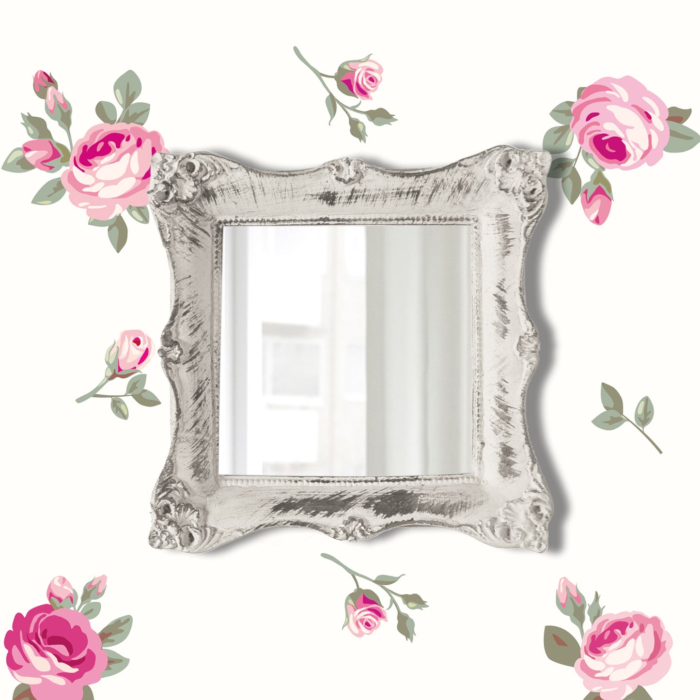 Pretty Shabby Wall Mirror – Square Chic