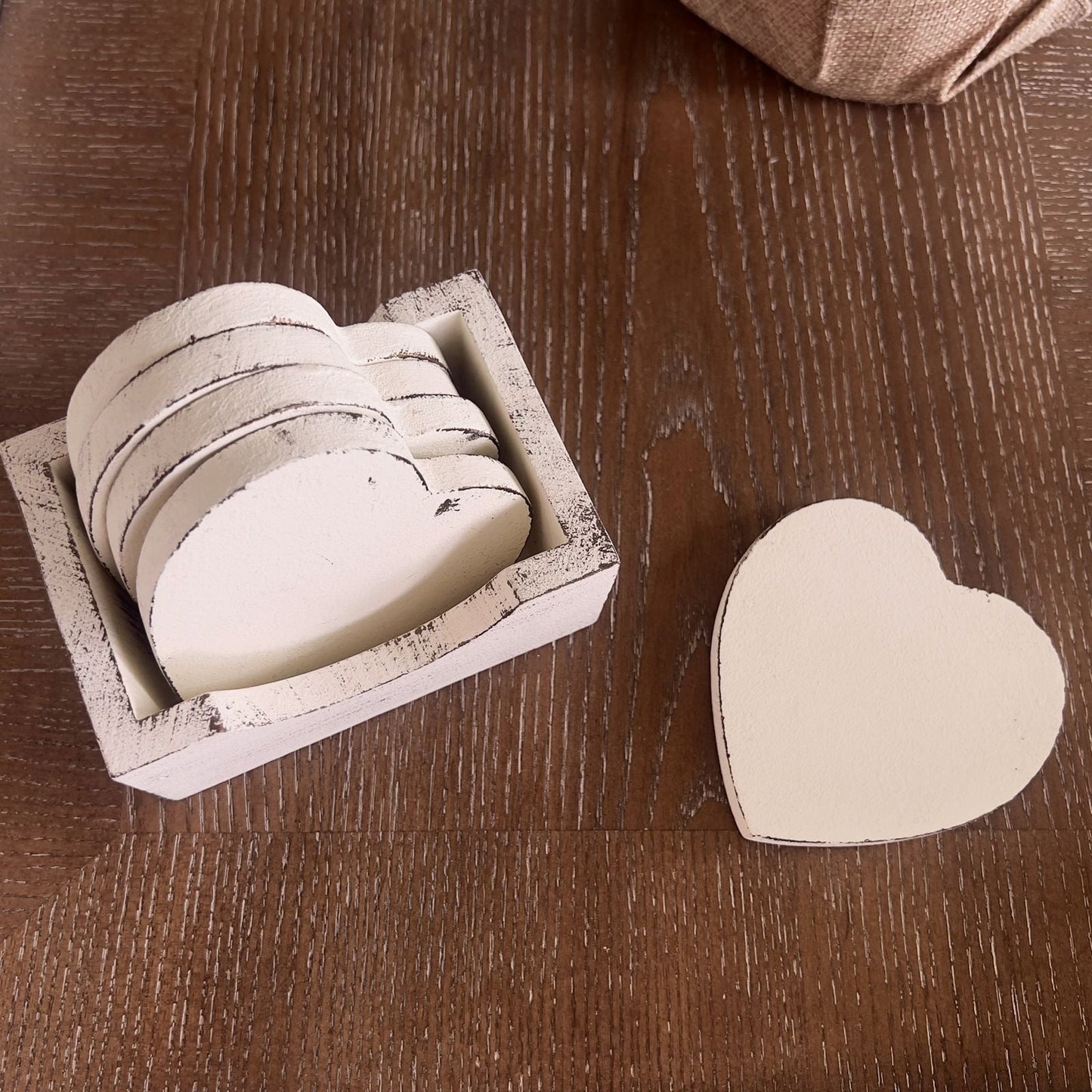 Heart-Shaped Coasters with Wooden Holder – Set of 4
