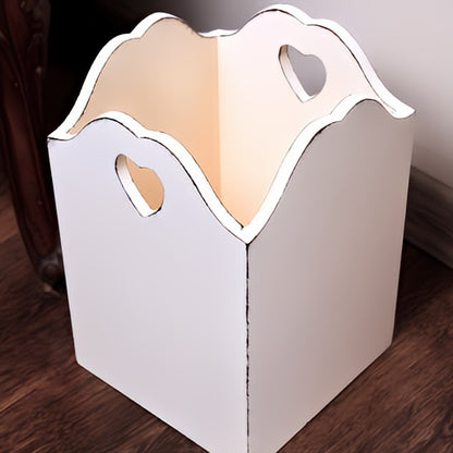 Distressed wooden basket with heart-shaped handles