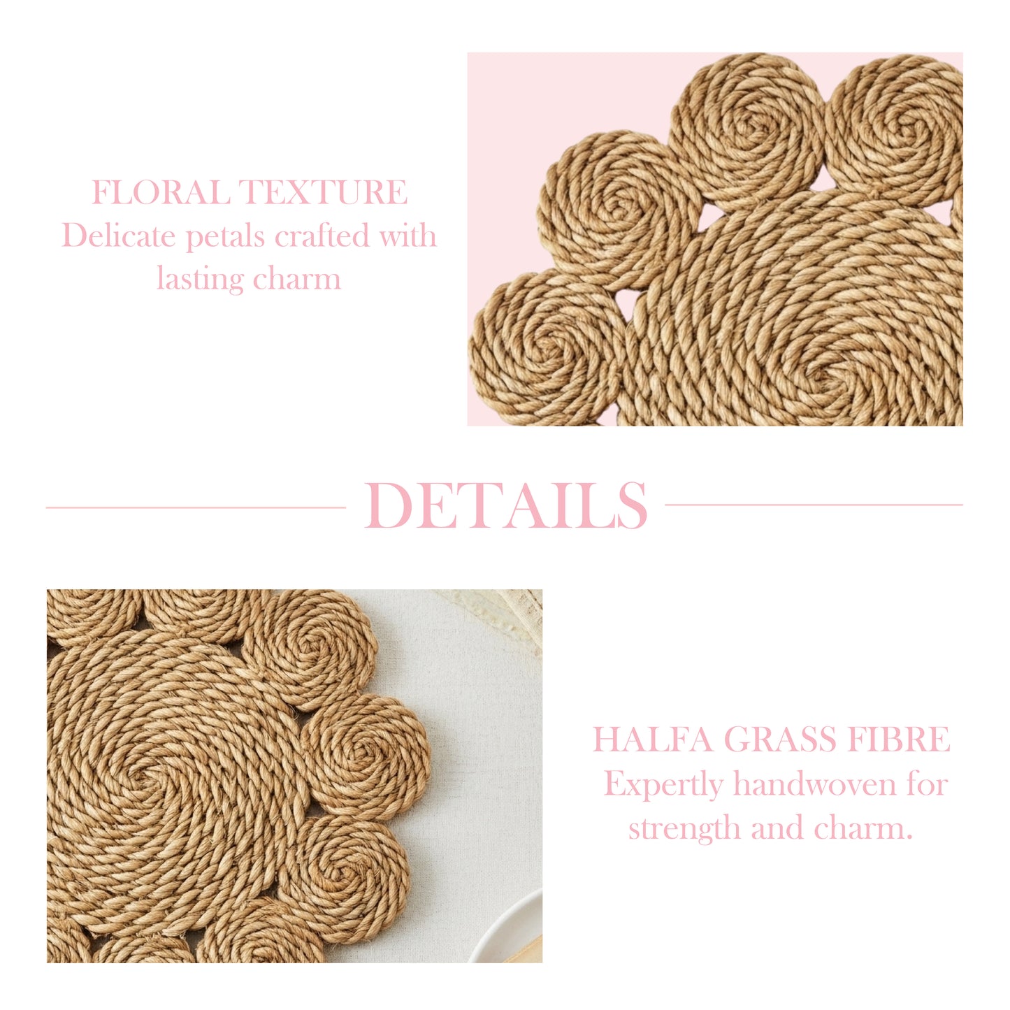 مفرش طاولة على شكل زهرة من الحلفا