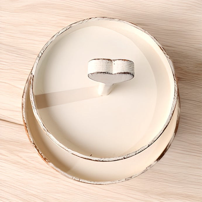heart-topped two-tier wooden display tray