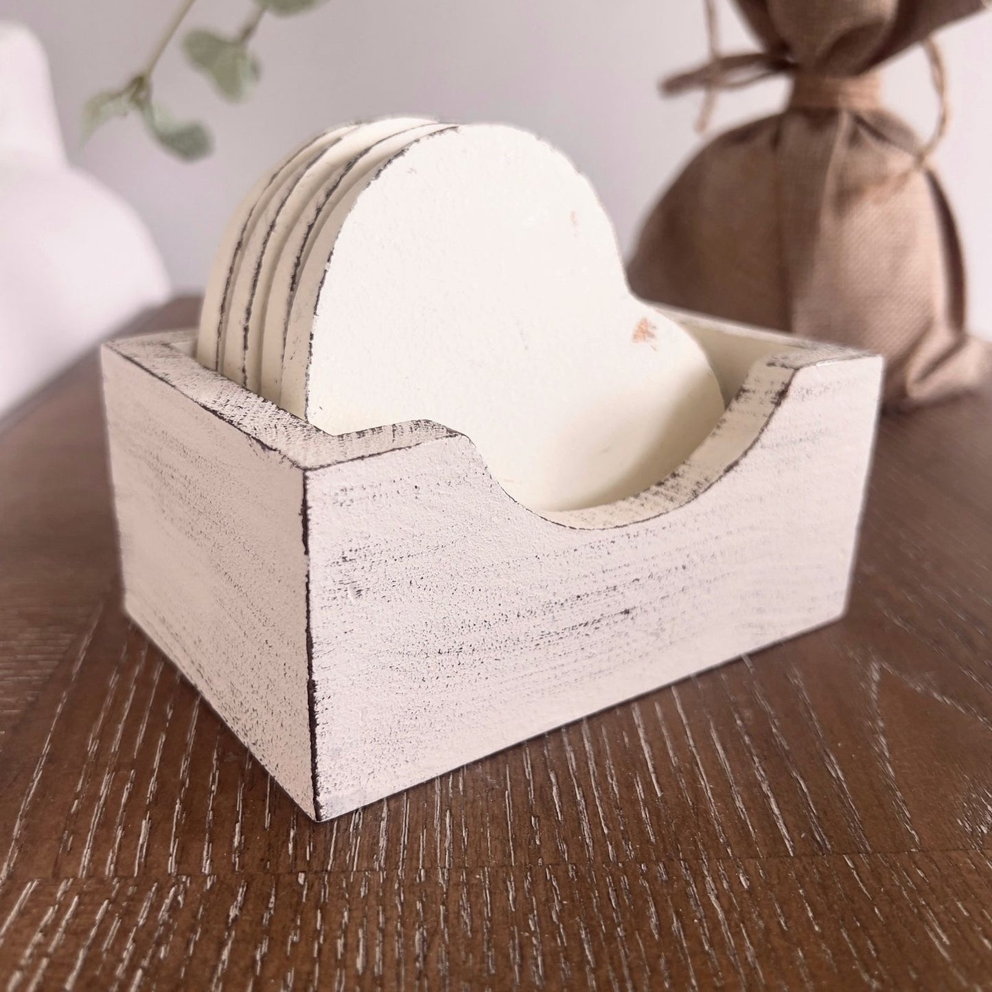 heart-shaped coasters with holder, set of 4