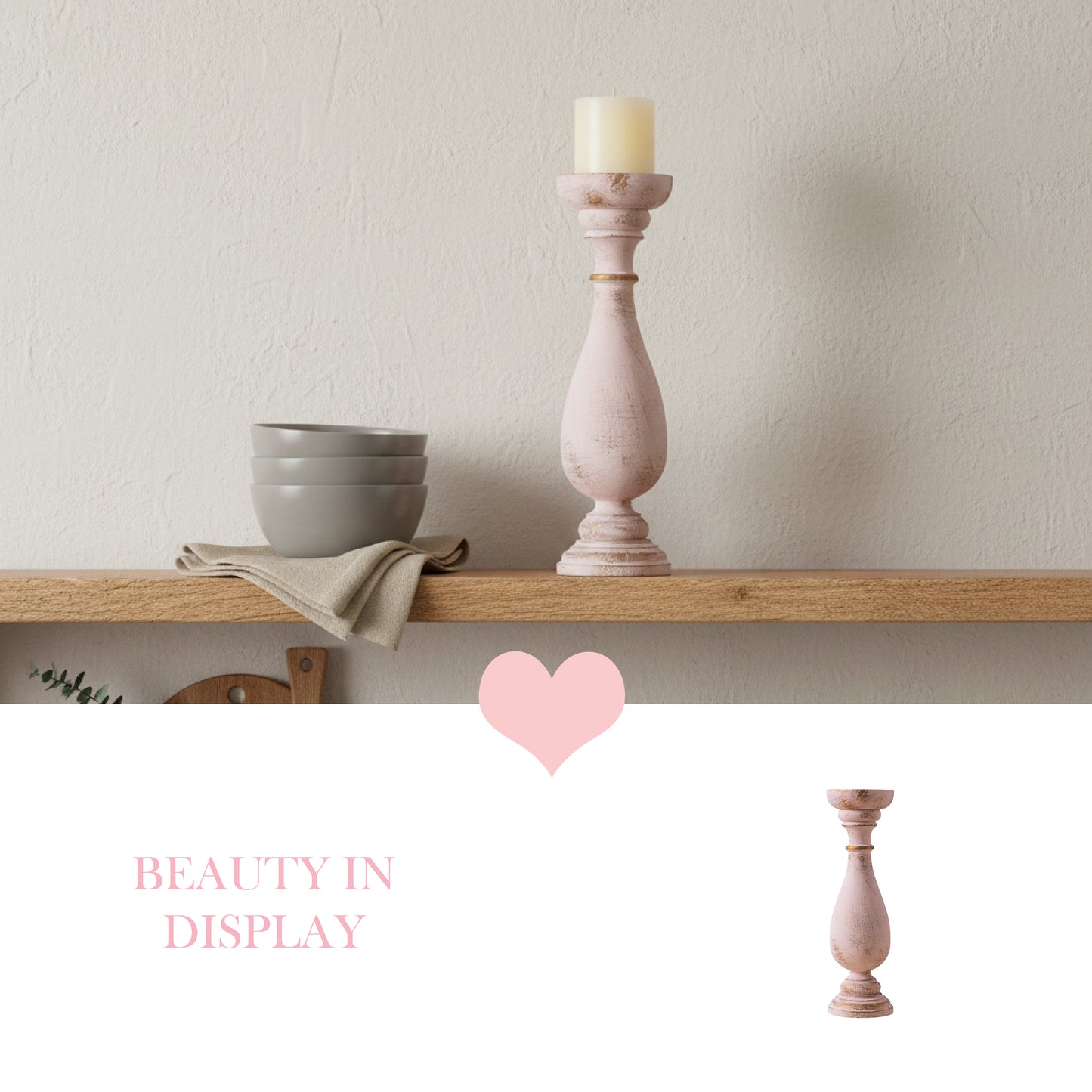 Country Carved Wooden Candle Holder