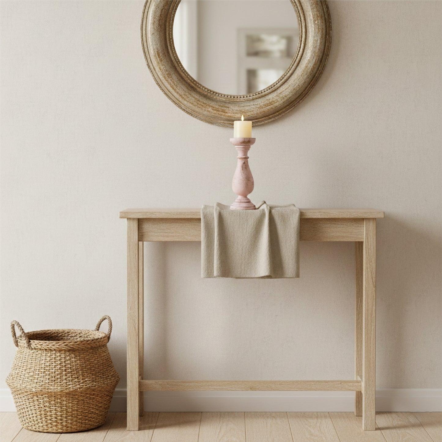 Country Carved Wooden Candle Holder