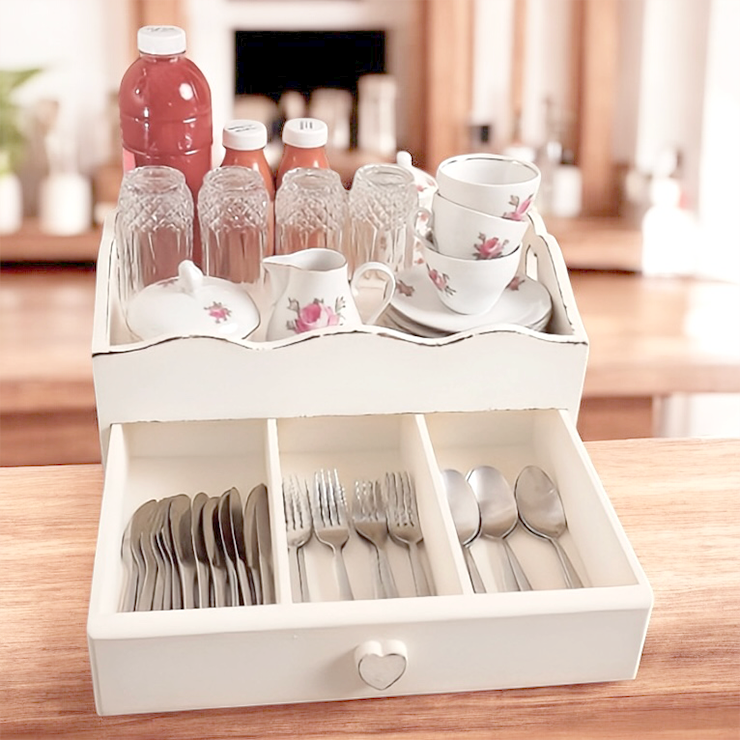 heart cut-out flatware tray