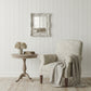 Pretty Shabby Wall Mirror Rectangular Vintage Antique White mounted on wall with wooden round table and sofa