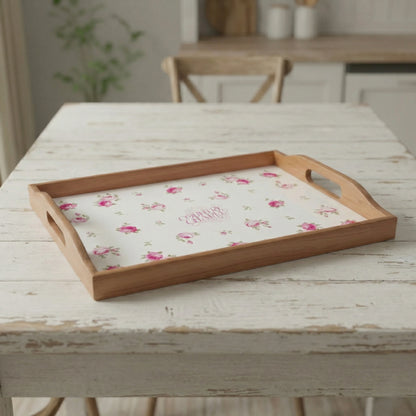 صينية خشبية بطبعة ورد