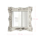 Square antique white mirror with distressed ornate edges and pink dimension lines indicating 10 cm height and width.