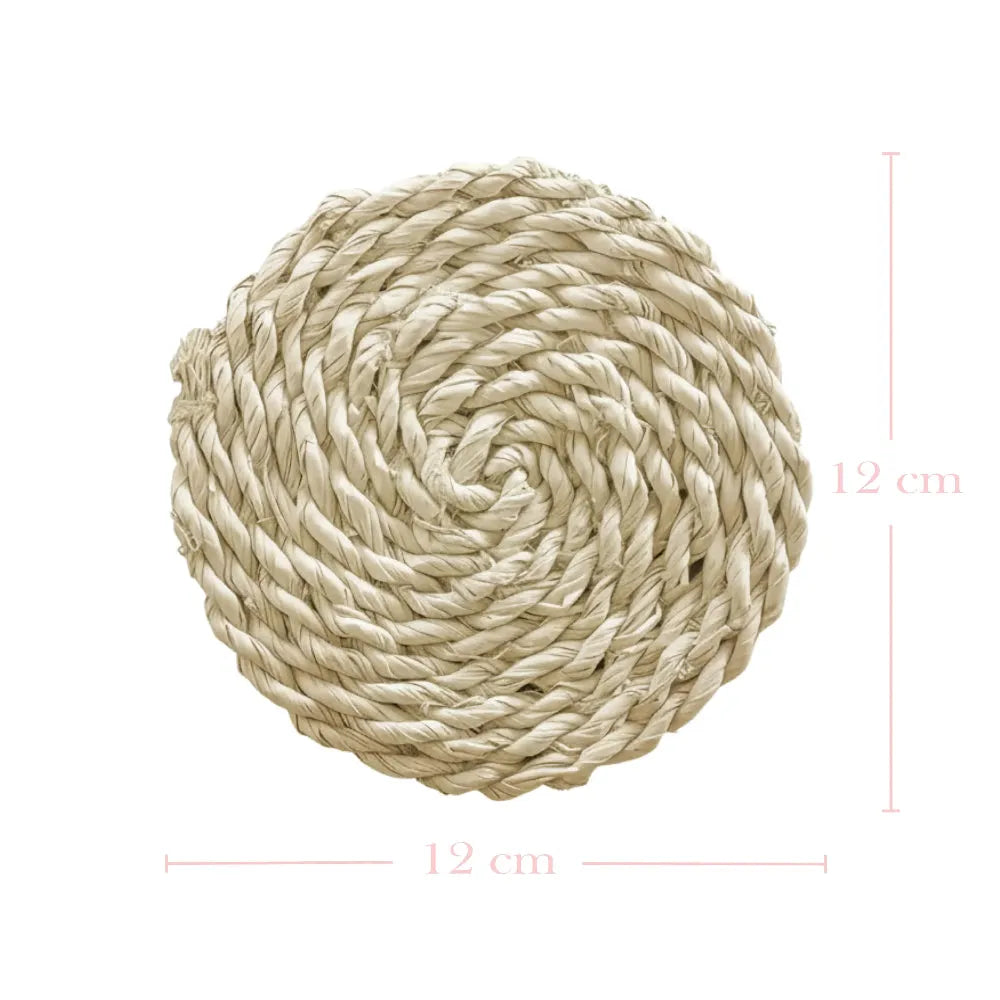 Beige rope coaster with dimensions on a white background