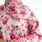 Pink floral hijab with pink roses and green leaves of Isdal Prayer dress on a white background