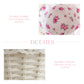 Cottage Round Wicker Basket details with floral fabric and bamboo wood texture on a white background