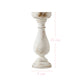 White wooden candle holder with dimensions on a white background