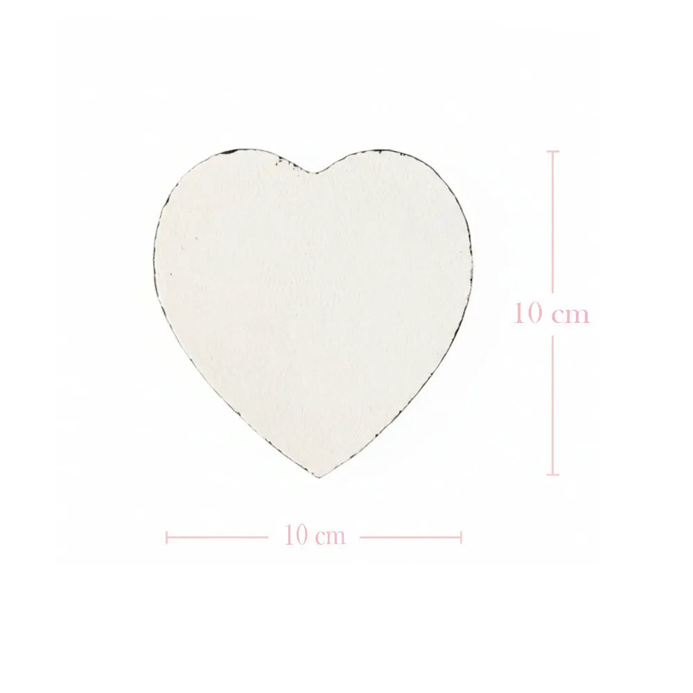 Country Charm Heart-Shaped Coasters with Wooden Holder dimensions displayed on white background for product specification view
