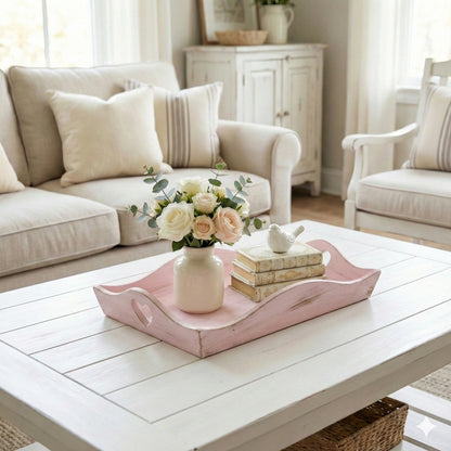 Country Heart Cut-Out Tray with flowers and books on living room coffee table