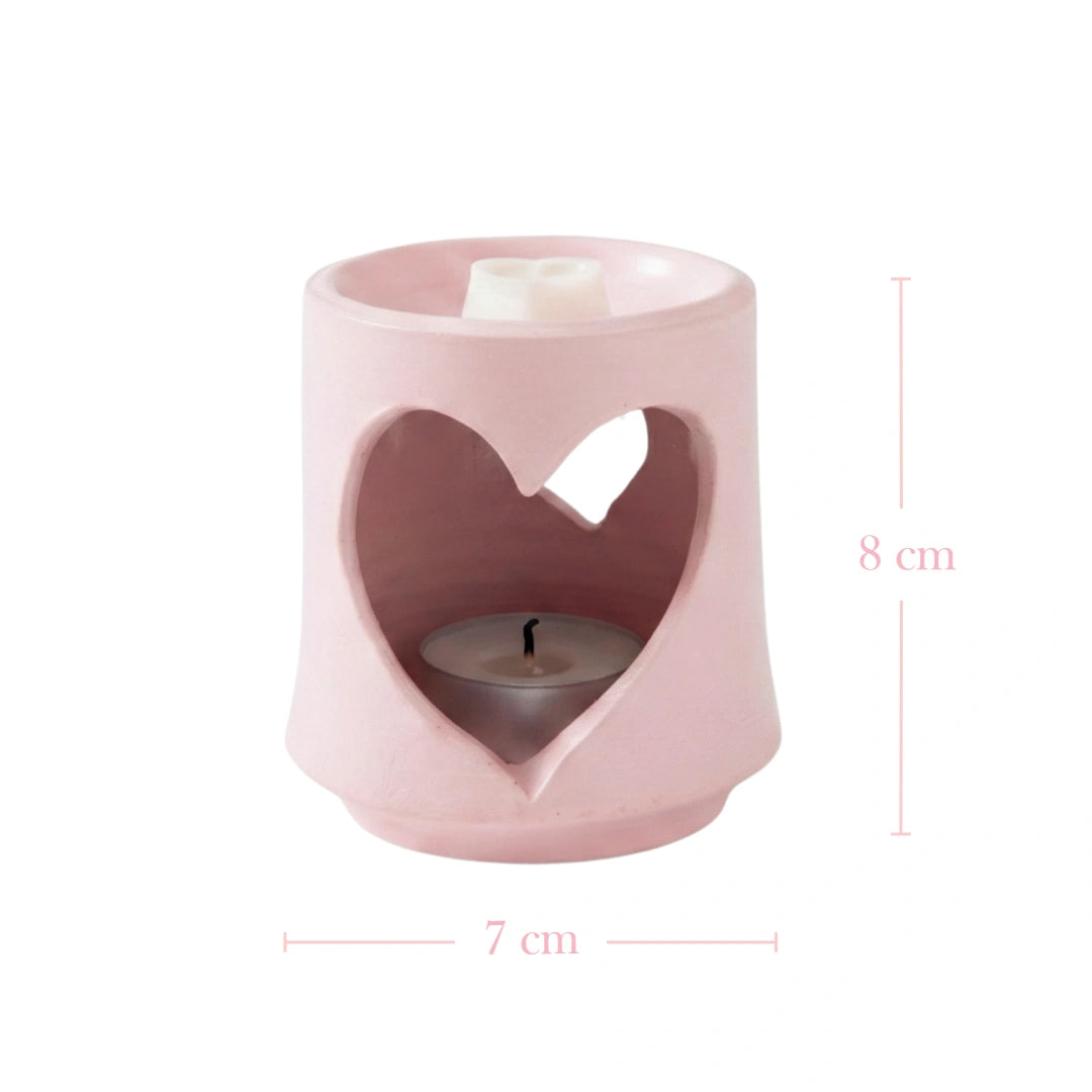 Country Heart Cut-Out Wax Melter pale pink with dimensions displayed on white background