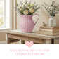 Farmhouse Wicker Jug Pale Pink with flowers on wooden table home decor display