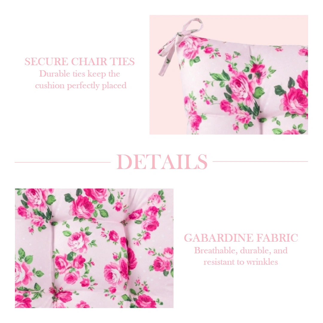 Fleur Chair Cushion floral patterned design with ties and close-up fabric texture details
