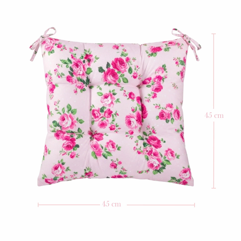 Fleur Chair Cushion floral pattern pink roses design on white background