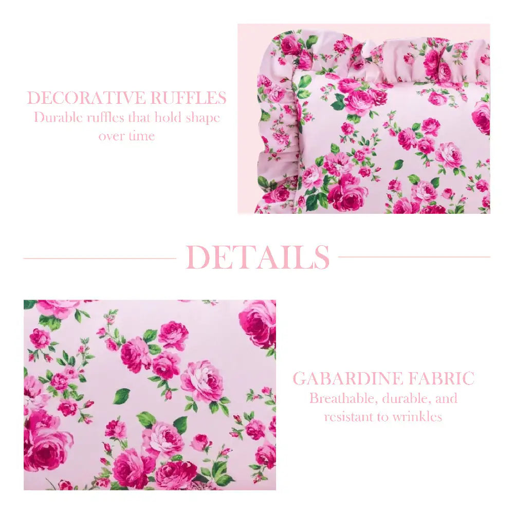 Decorative pale pink rectangular pillow with floral pattern on a white background with detail