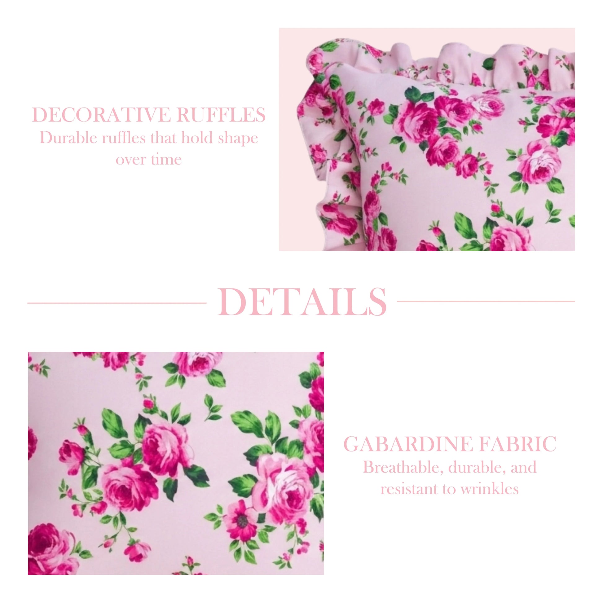 Decorative pale pink pillow with floral pattern on a white background