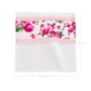 Fleur Face Towel floral pattern with pink trim and measurements on white background