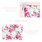 Floral cushion with pink roses on a white background, featuring text about secure chair ties and gabardine fabric.