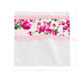 Floral headband towel with pink ribbon and measurements on a white background