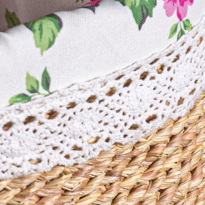 Fleur Halfa Square Basket close-up woven texture detail against floral patterned fabric background for home decor storage