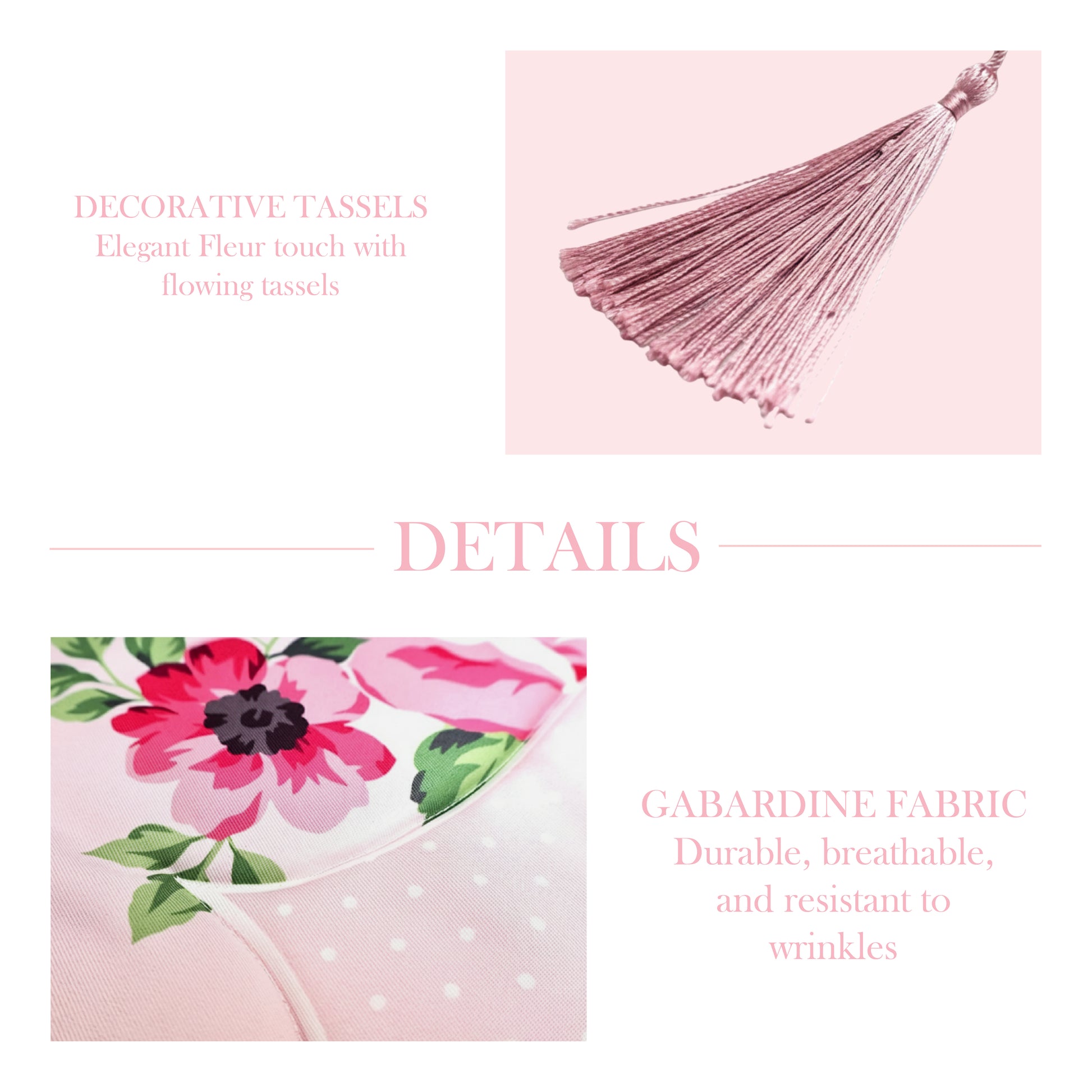 Close-up view of tassel and Pink padded prayer mat with product details.