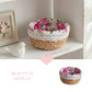 Decorative basket with floral fabric on a shelf with a heart symbol and 'Beauty in Display' text.