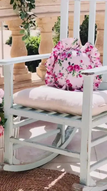 Load video: Fleur ruffled floral cushion with filling in shabby chic style for cozy home décor