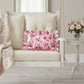 Fleur Ruffled Rectangular Cushion with Filling pale pink displayed on white swing with floral vase background home décor 