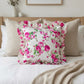 Fleur Ruffled Square Cushion with Filling antique white styled on bed with neutral bedding décor