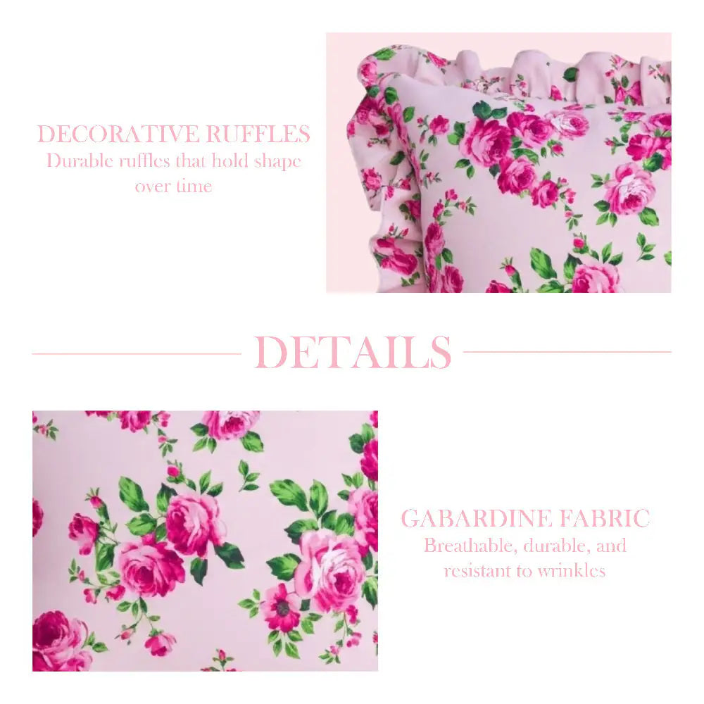 Fleur Ruffled Square Cushion with Filling pale pink featuring floral pattern on white background home décor