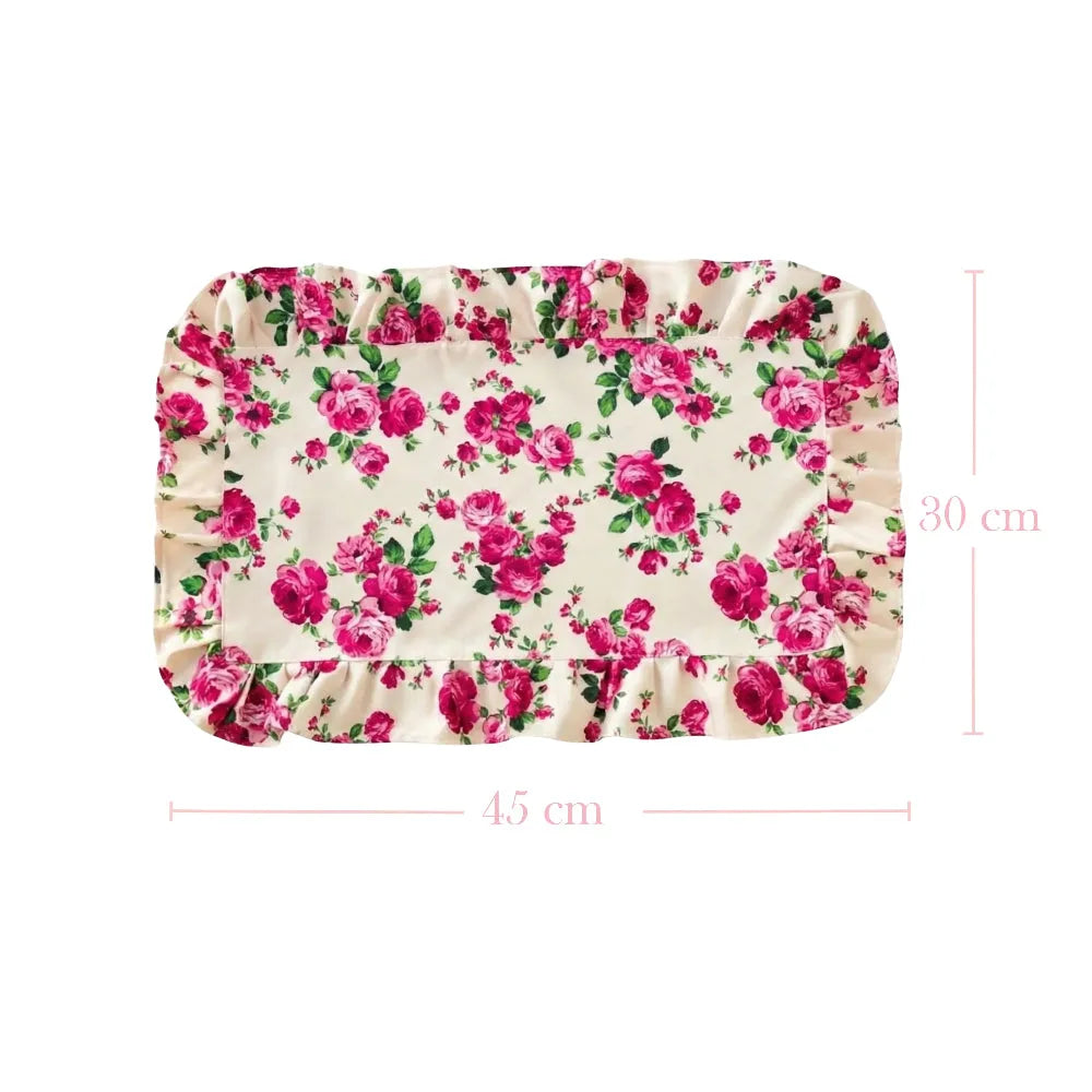 Floral-patterned product with dimensions on a white background