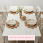 Halfa Flower-Shaped Placemat featured in rustic dining table setup with plates, bread, and Rustic Dining Delight text overlay