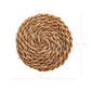 Natural woven round coaster with 12 cm dimension lines on a white background.