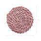 Pale pink round woven coaster with 12 cm dimension lines on a white background.