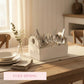 Heart Cut-Out Flatware Holder with silverware on a wooden table featuring Cozy Dining text
