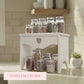 Heart Cut-Out Countertop Table with white wooden design and spice jars displayed on kitchen counter
