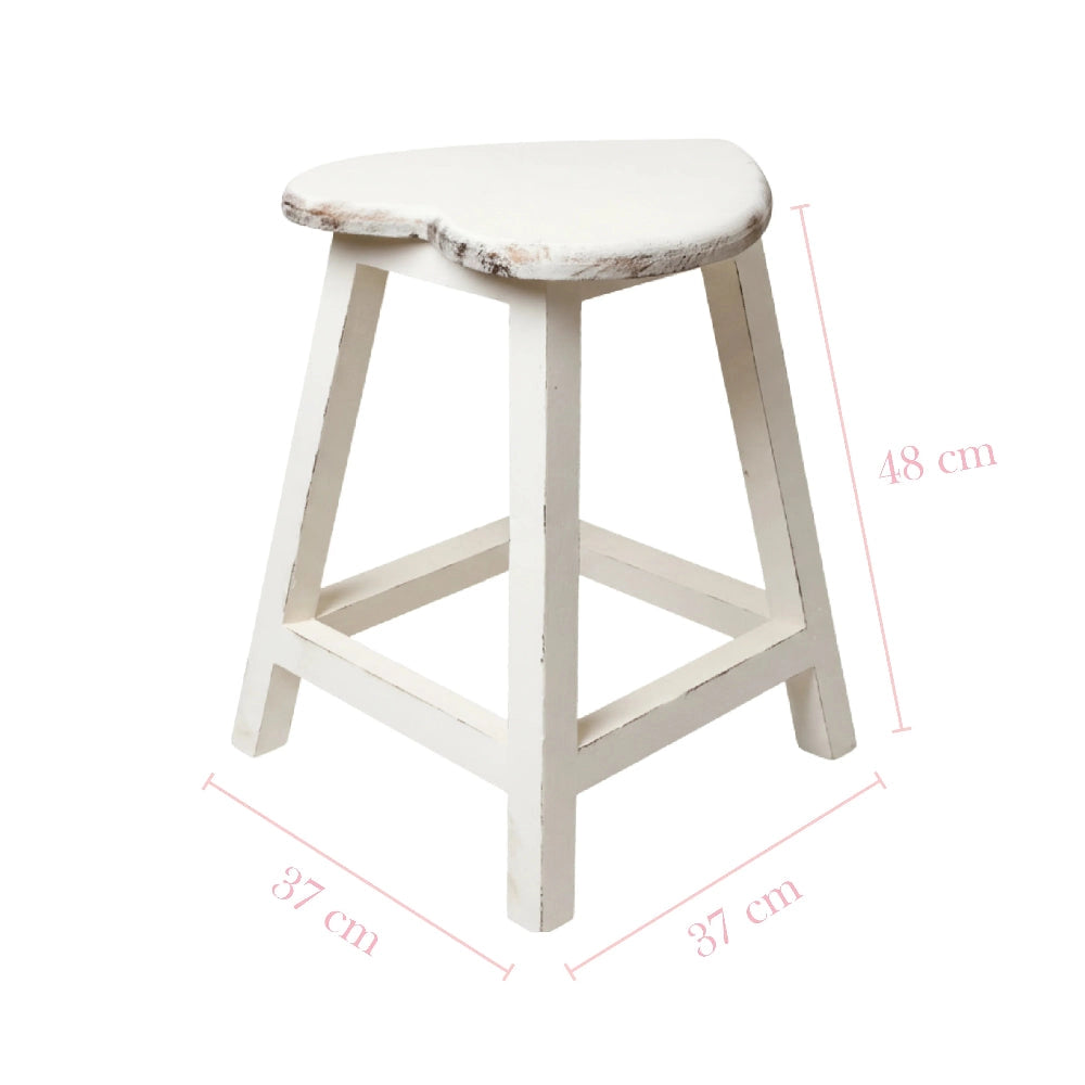 Heart-Shaped Wooden Stool product dimensions displayed on white background for home decor furniture listing