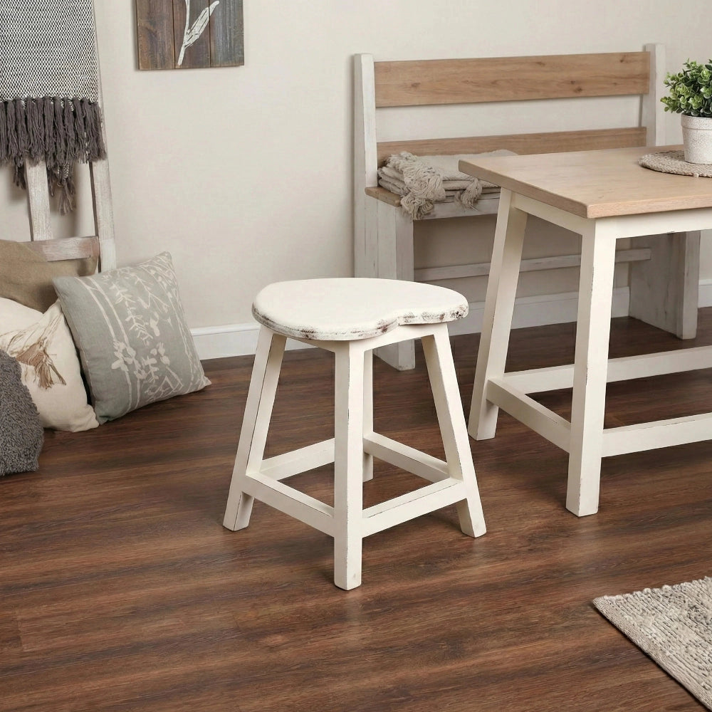 Heart-Shaped Wooden Stool rustic distressed wood finish decorative furniture piece for home decor styling